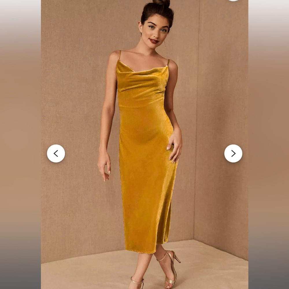 Anthropologie BHLDN Golden yellow Velvet Midi Dress Jenny Yoo